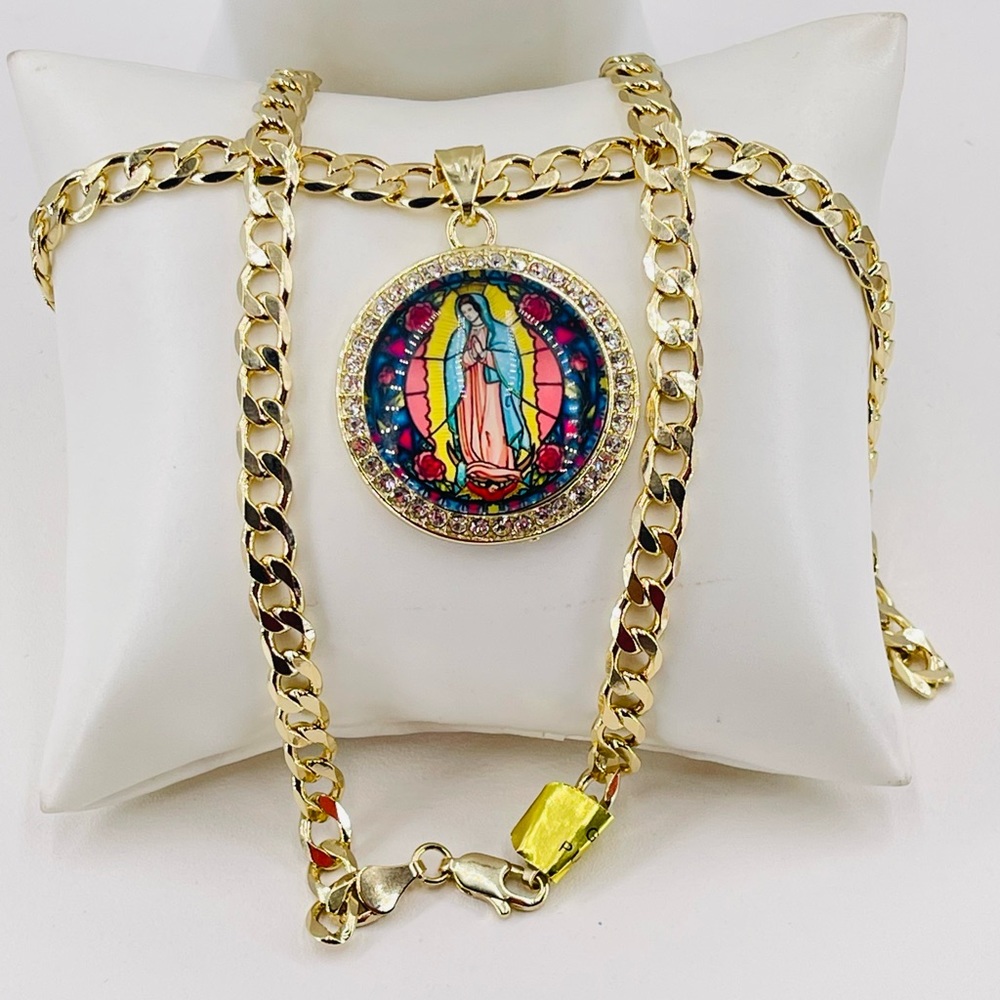 Virgin of Guadalupe and 14k gold plated chain 24 inches